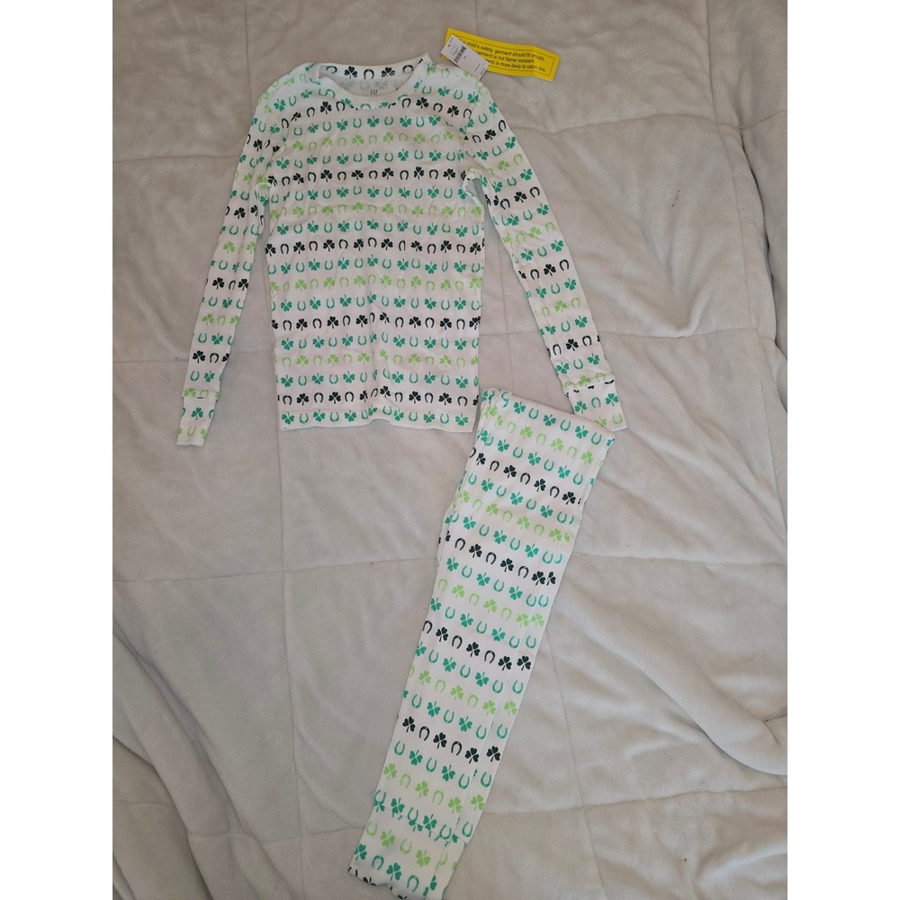 Gap 100% Organic Cotton st patty white pajama set size 10 New